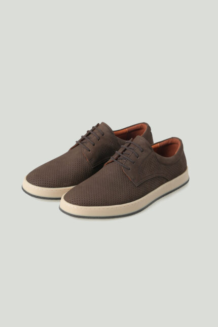 Brown Perforated Lace-Up Shoes
