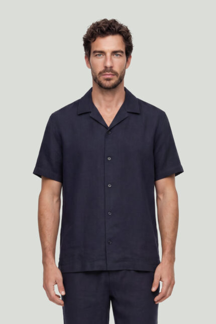 Navy Blue Linen Short Sleeve Shirt