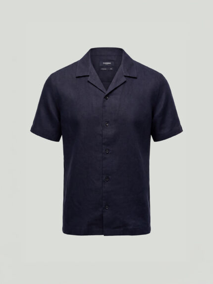 Navy Blue Linen Short Sleeve Shirt