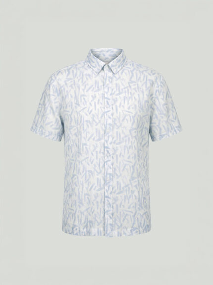Blue Patterned Cotton Short Sleeve Shirt