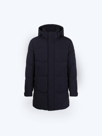 Black Goose Down Filled Hooded Long Coat