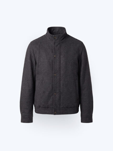 Dark Grey Wool Blend Stand Collar Jacket
