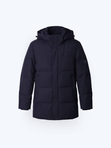 Navy Blue Goose Down Filled Hooded Coat