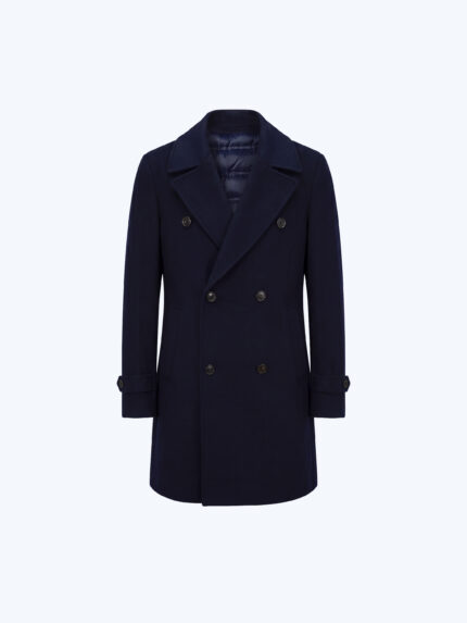 Navy Blue Double-Breasted Wool Coat