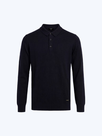 Navy Blue Merino Wool Polo Knit T-Shirt