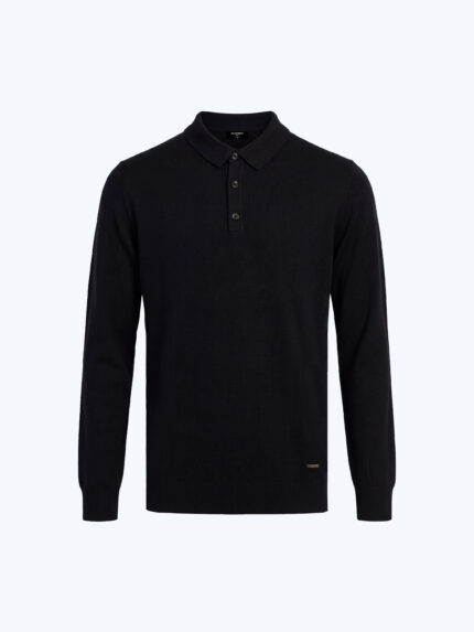 Black Merino Wool-Blend Polo Knit T-Shirt