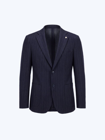 Navy Blue Viscose-Blend Pinstripe Blazer