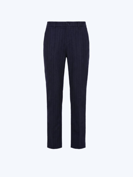 Navy Blue Viscose-Blend Pinstripe Trousers