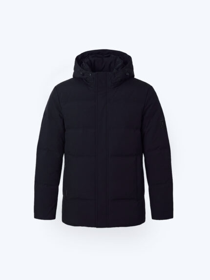 Black Goose Down Filled Hooded Coat