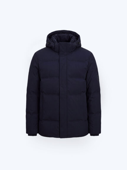 Navy Blue Goose Down Filled Hooded Coat