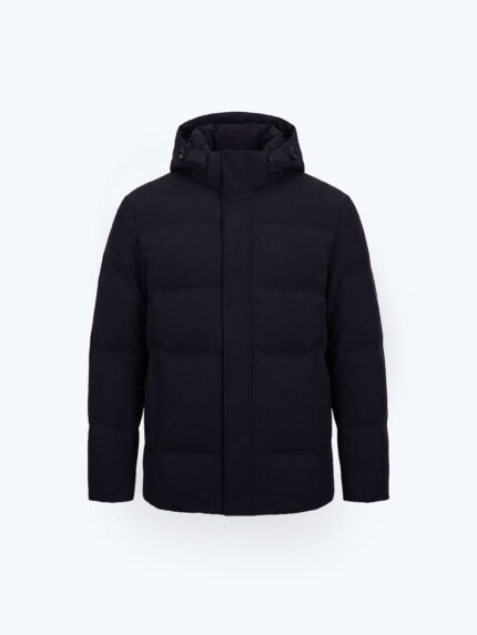 Black Goose Down Filled Hooded Coat