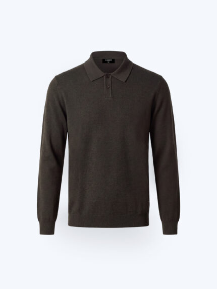 Khaki Wool-Blend Polo Knit T-Shirt