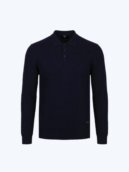 Navy Blue Silk-Blend Polo Knit T-Shirt