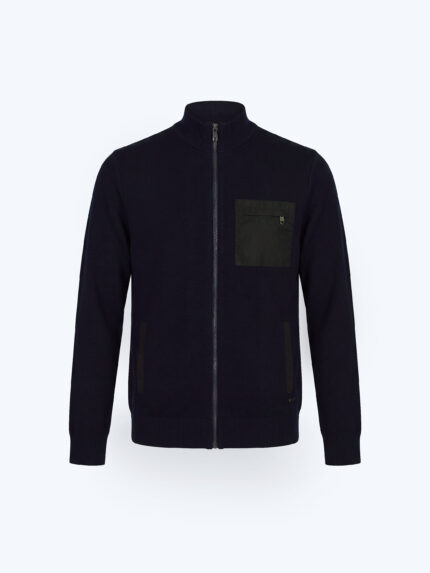 Navy Blue Merino Wool Zip-Up Knit Cardigan